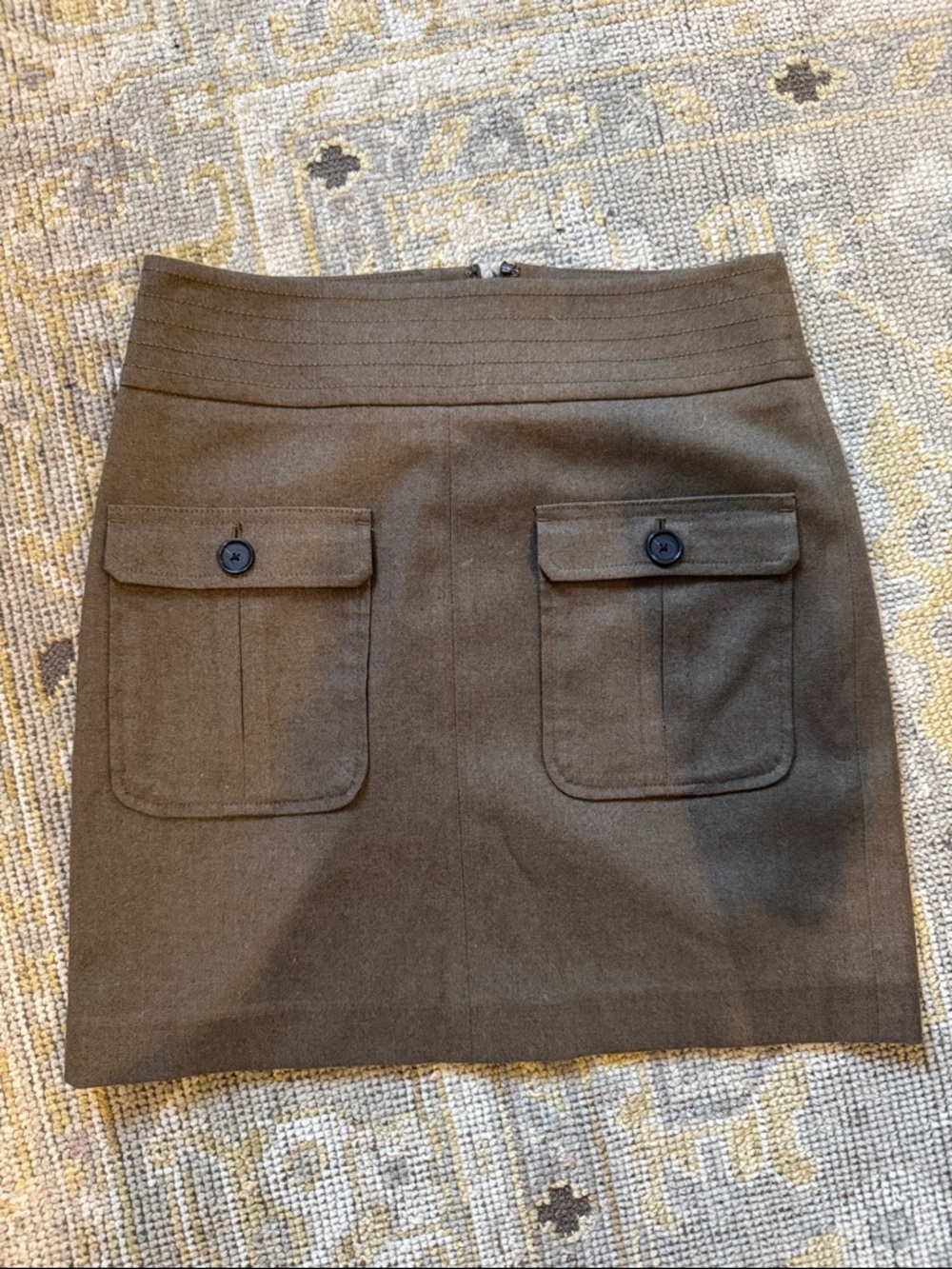 LOFT Olive Green Mini Skirt with Button Flap Pockets